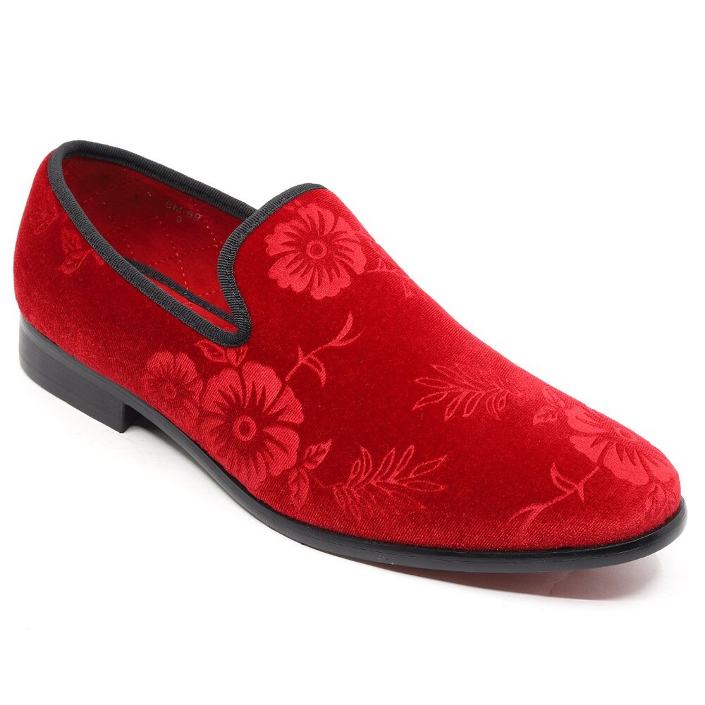 Red Men's Fashion Floral Dress Tuxedo Loafers Slip On Shoes